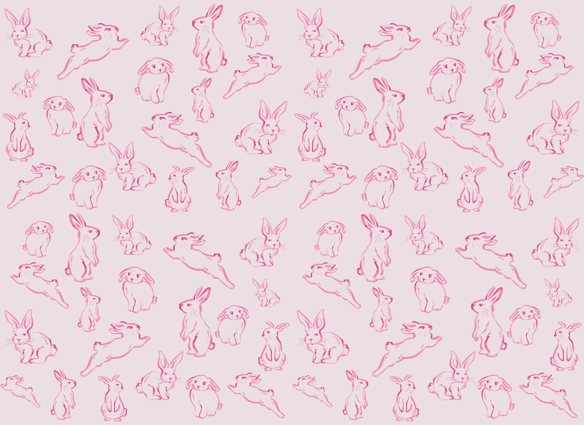 Group of rabbits drawn in pink