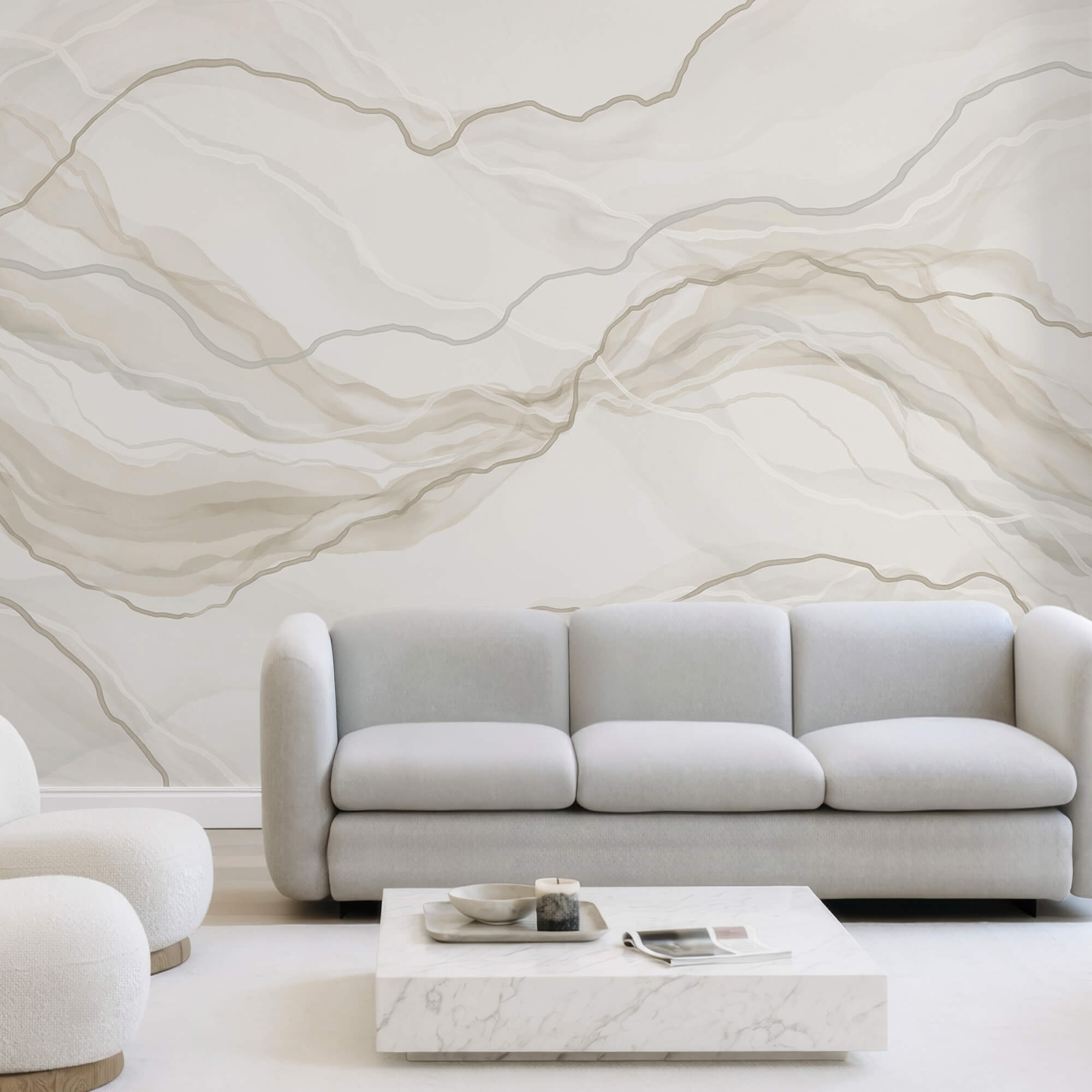 Superfície marmorizada em branco e cinza