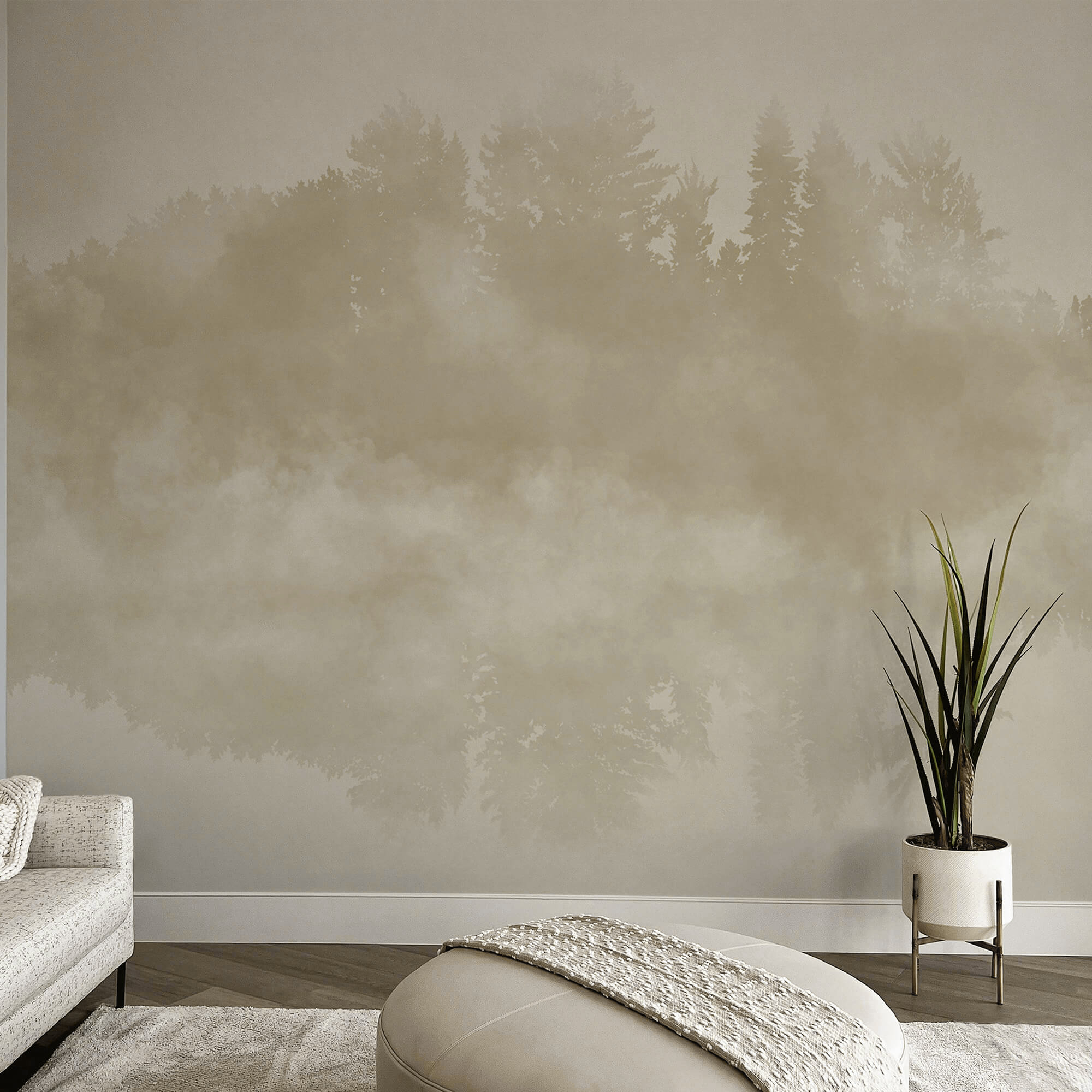 Nuvem de fumaça e árvores