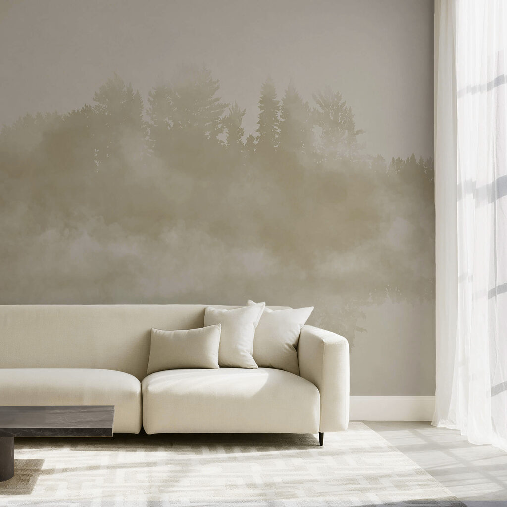 Nuvem de fumaça e árvores