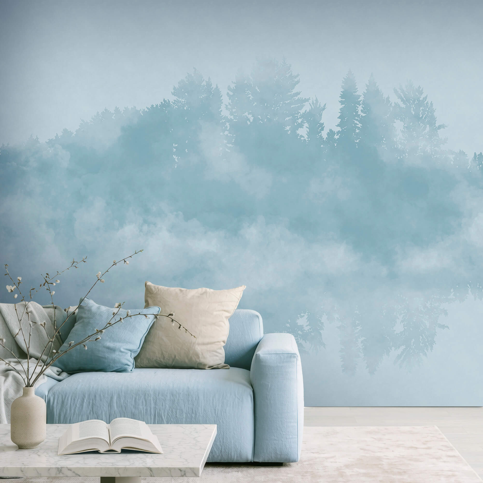 Nuvem de fumaça e árvores