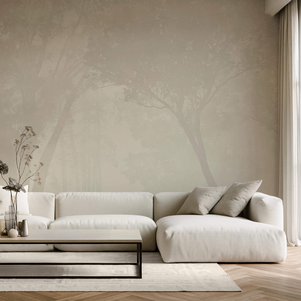 Wall murals Foggy forest with trees