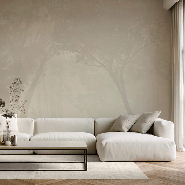 Wall murals Foggy forest with trees