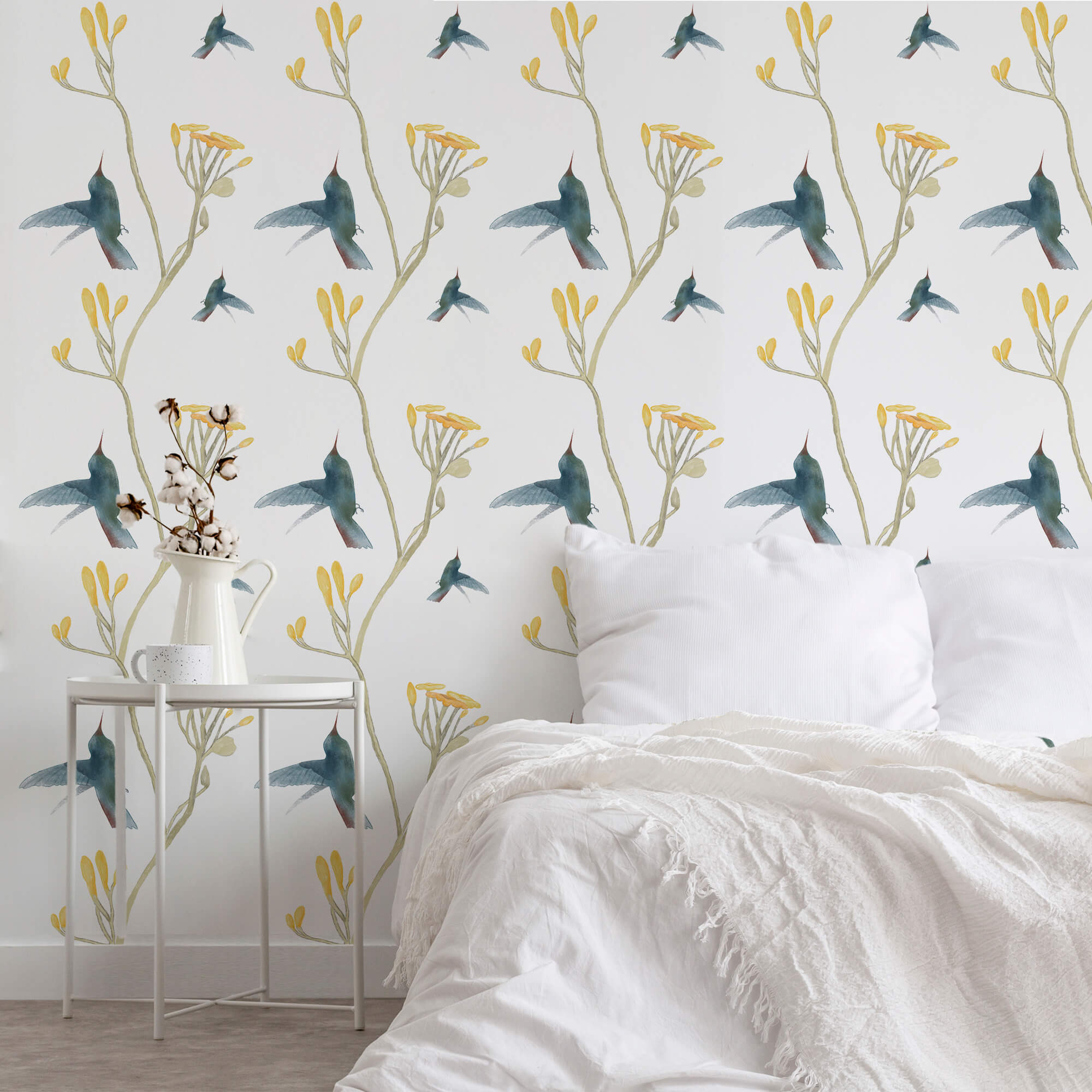 Padrão de pássaros e flores