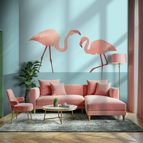 Grupo de flamingos em pé na água