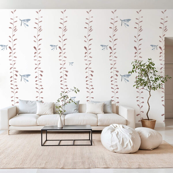 Papel de parede Papel de parede Papel de parede com libélulas e folhas (REF: t00609)