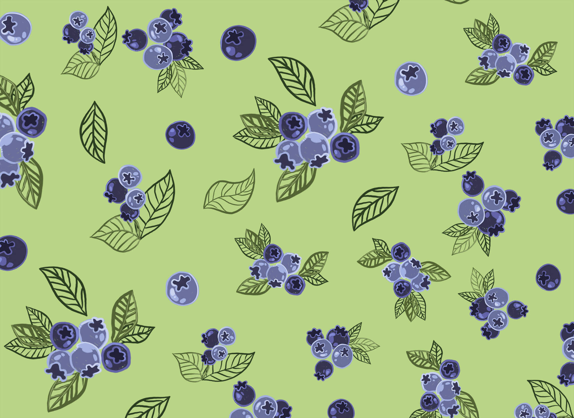 Pattern of blueberries and leaves