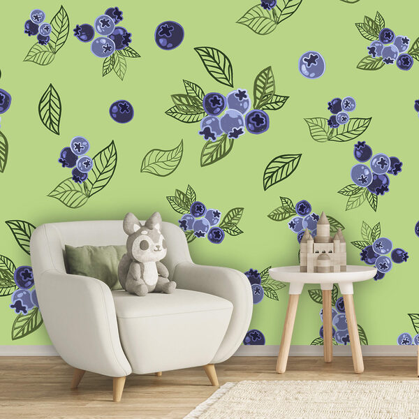 Padrão de mirtilos e folhas