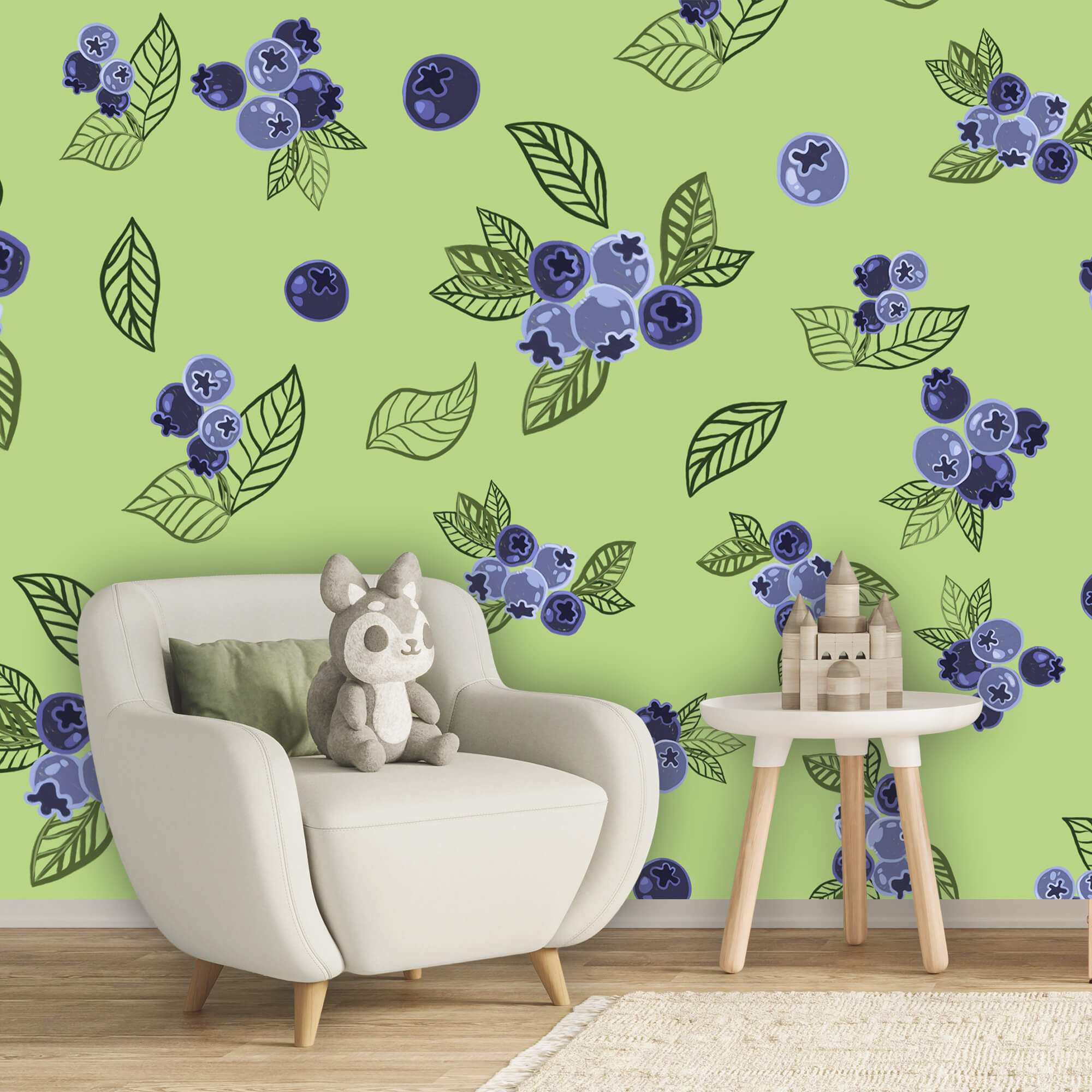 Padrão de mirtilos e folhas