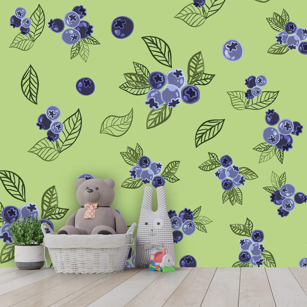 Padrão de mirtilos e folhas