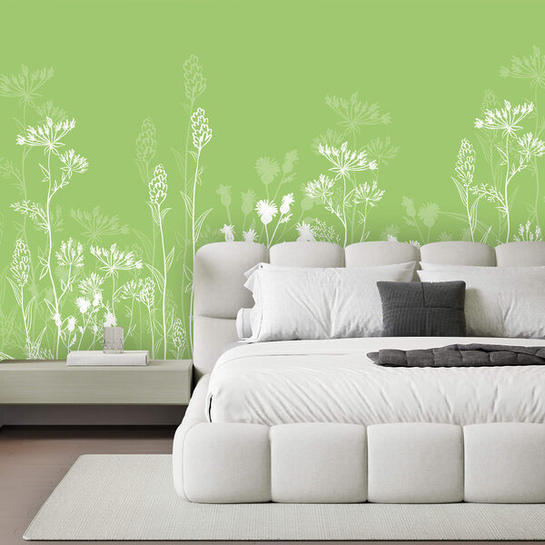 Papel de parede Papel de parede Flores brancas sobre um fundo verde (REF: t00631v1)