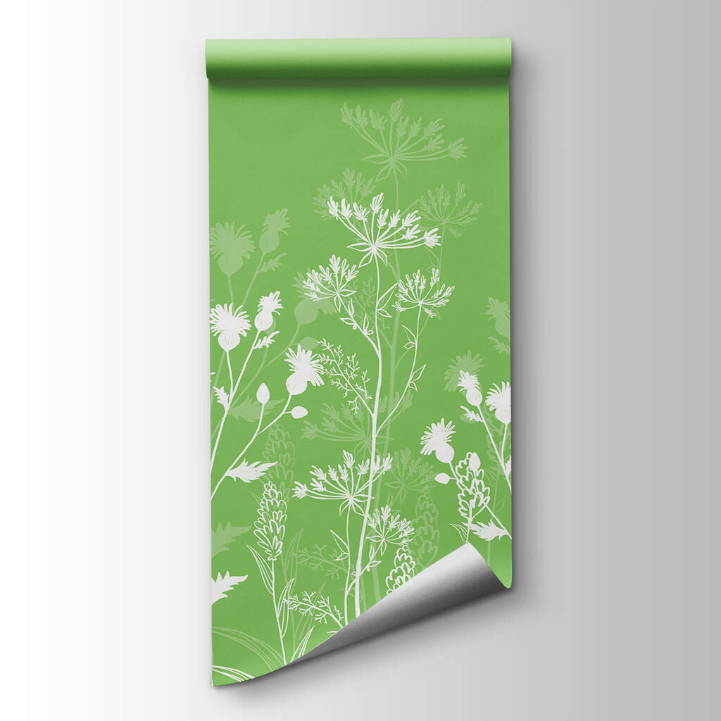 White flowers on a green background