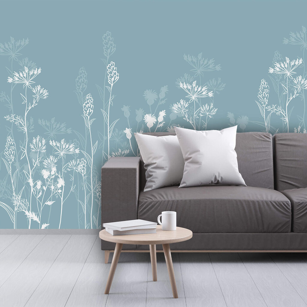 Flores brancas sobre um fundo azul