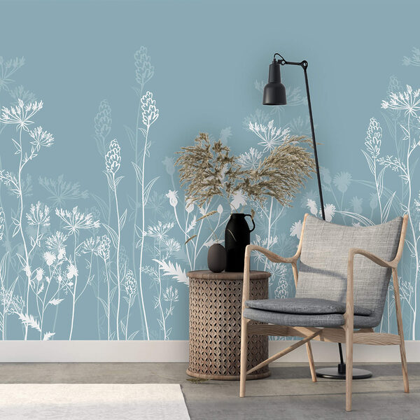 Flores brancas sobre um fundo azul