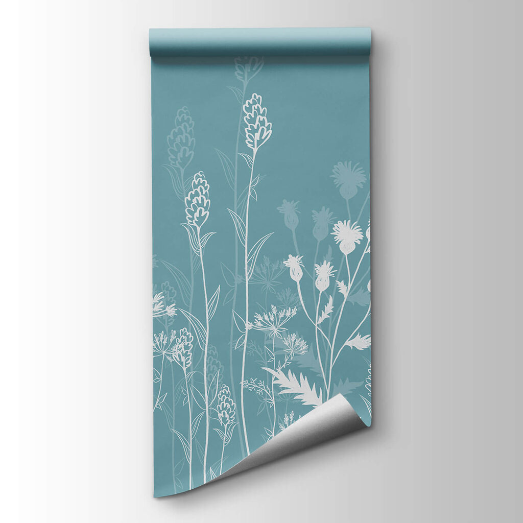 White flowers on a blue background