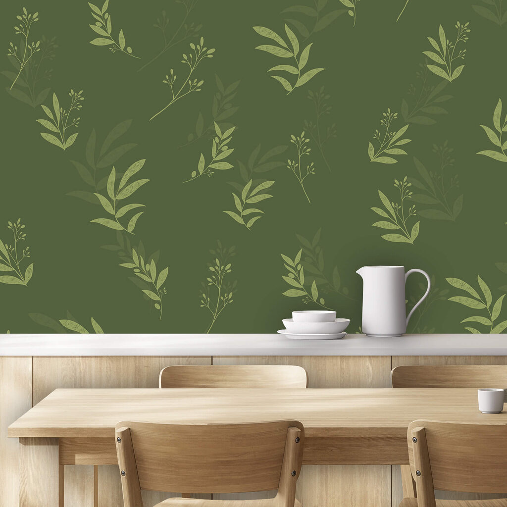 Padrão de folhas sobre um fundo verde