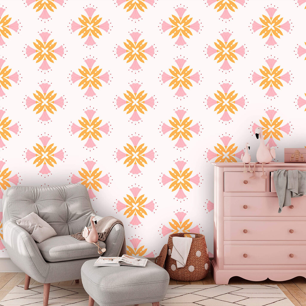 Padrão de flores cor-de-rosa e laranja