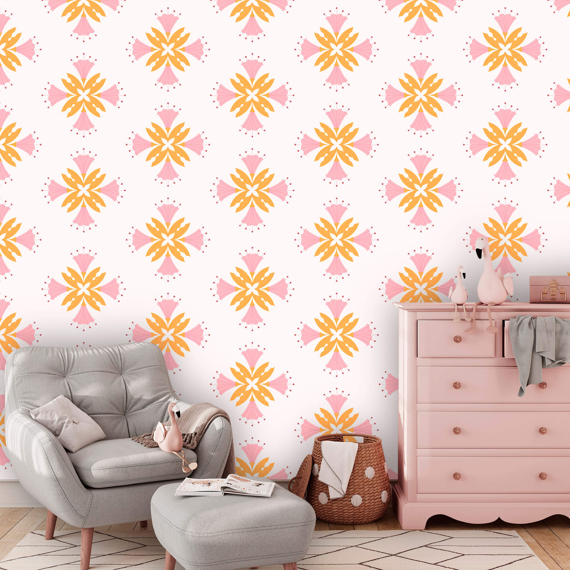 Padrão de flores cor-de-rosa e laranja