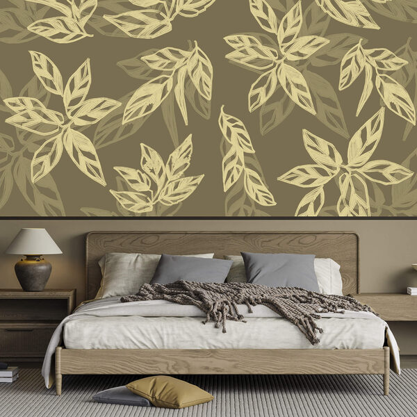 Papel de parede Papel de parede Padrão de folhas sobre um fundo castanho (REF: t00638v1)