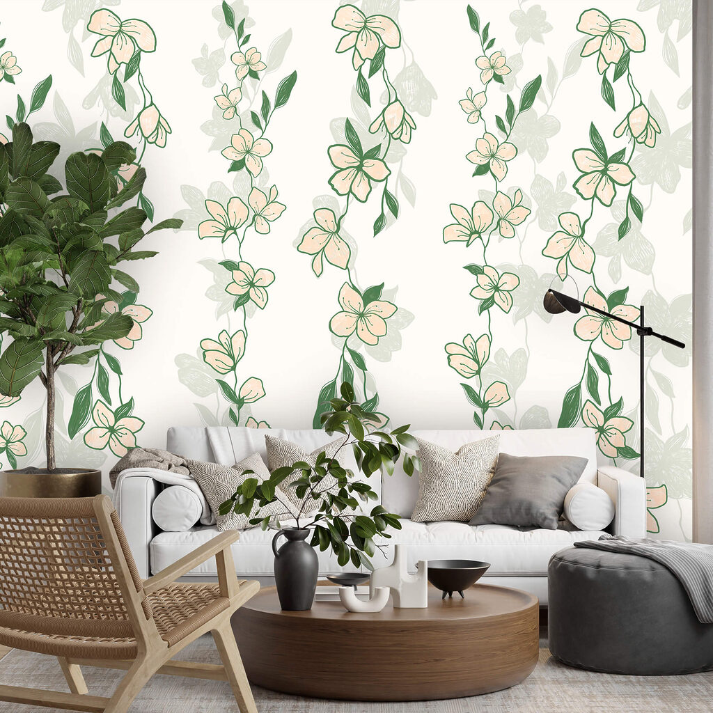 Padrão de flores e folhas