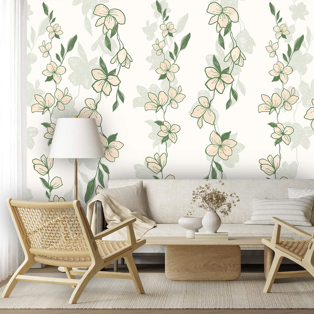 Padrão de flores e folhas