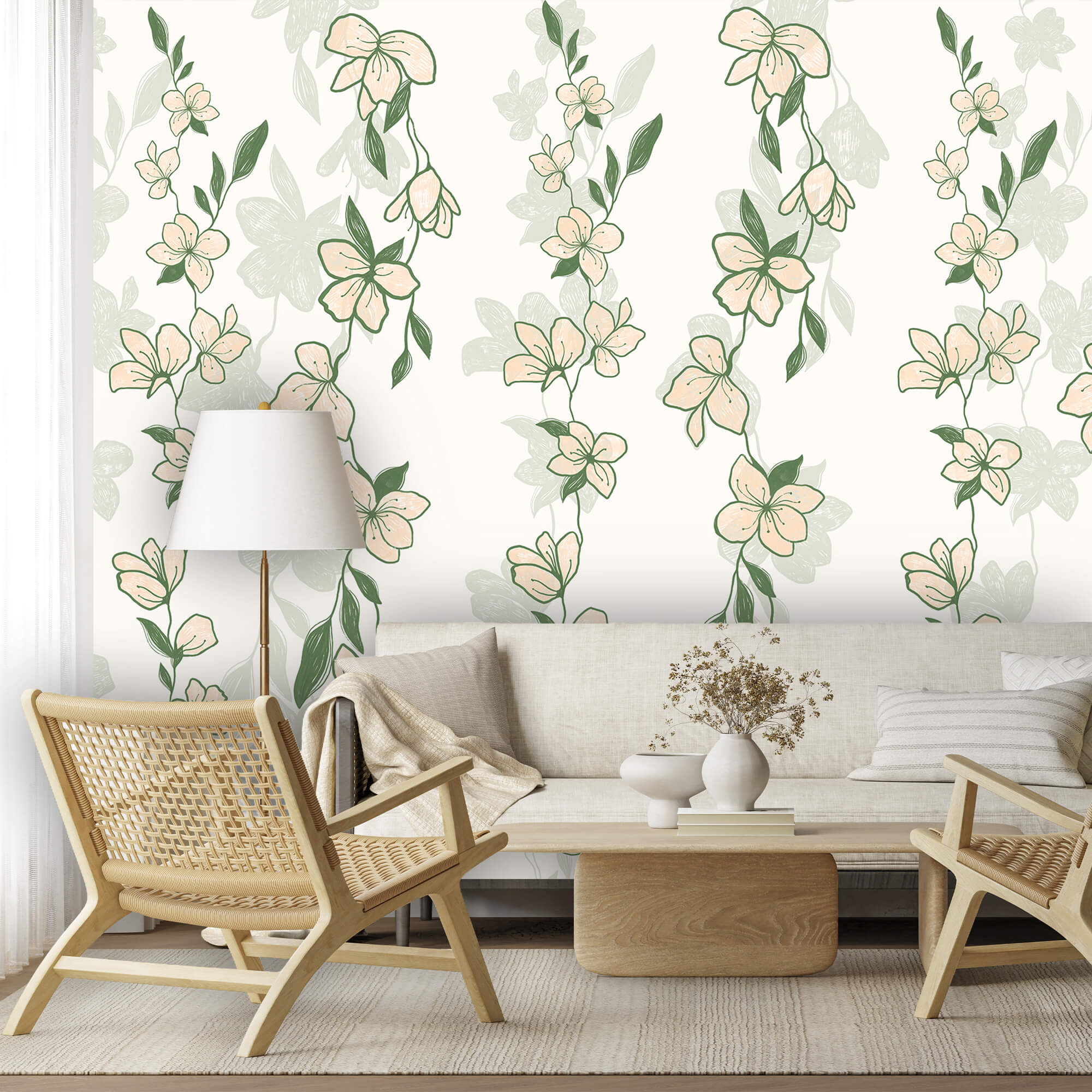 Padrão de flores e folhas