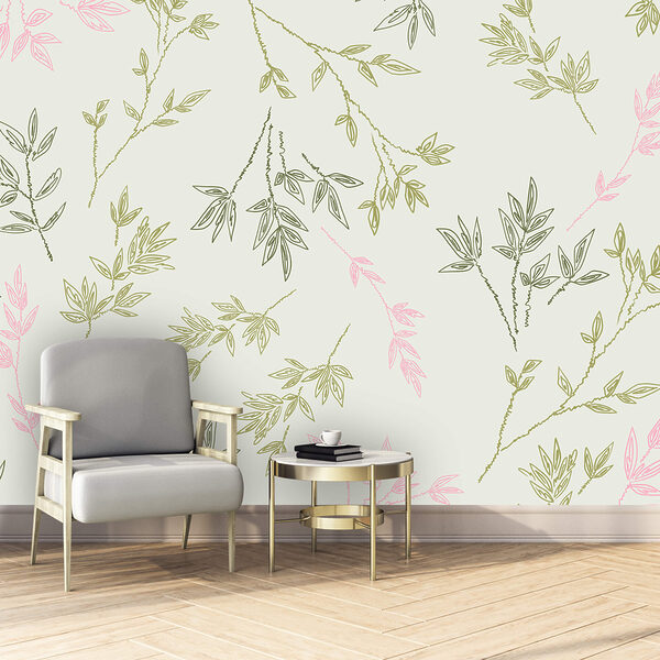 Papel de parede Papel de parede Padrão de folhas sobre fundo branco (REF: t00645)