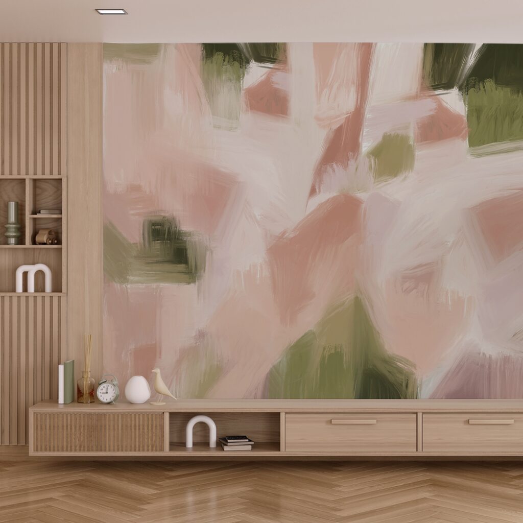 Pintura com um fundo rosa e verde