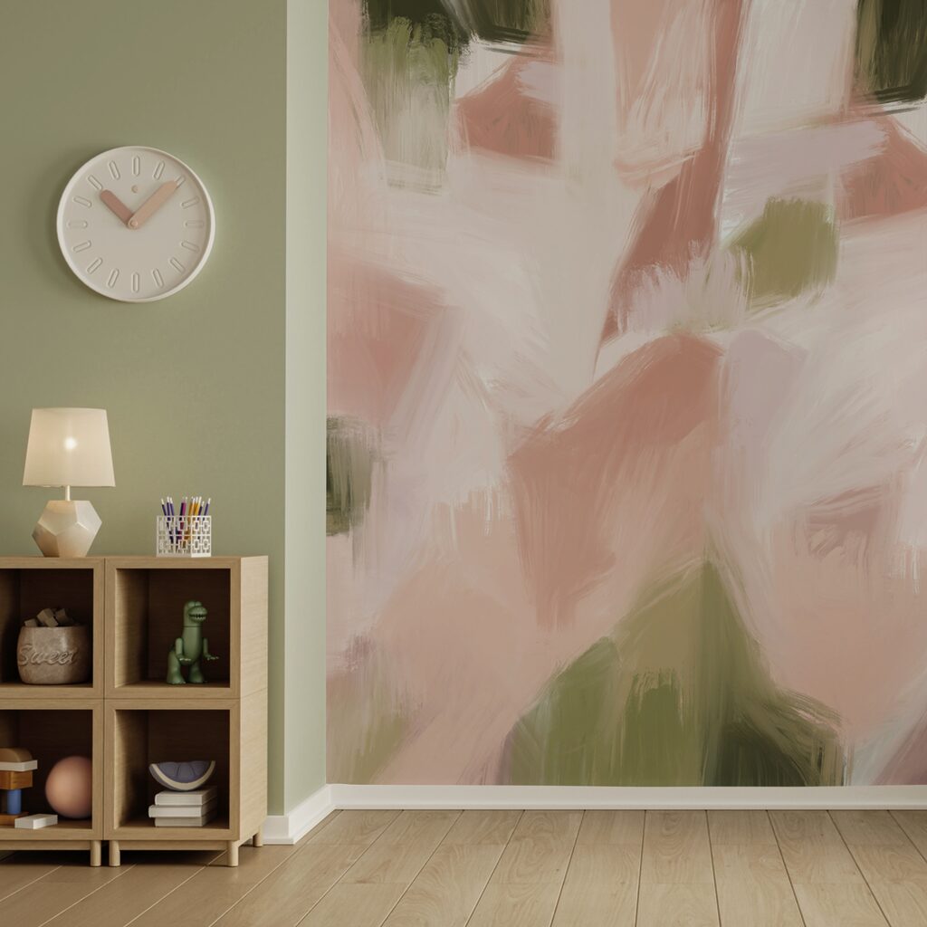 Pintura com um fundo rosa e verde