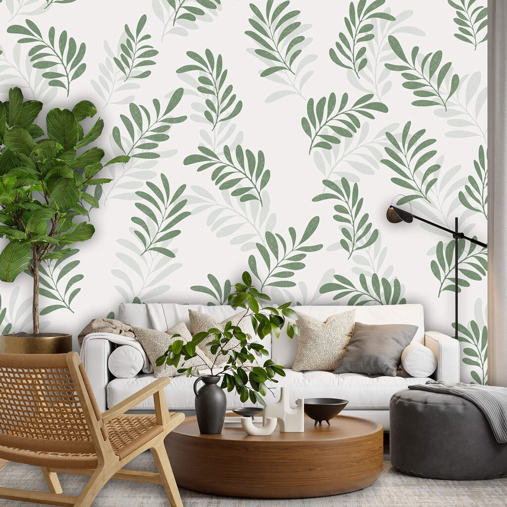 Padrão de folhas sobre fundo branco