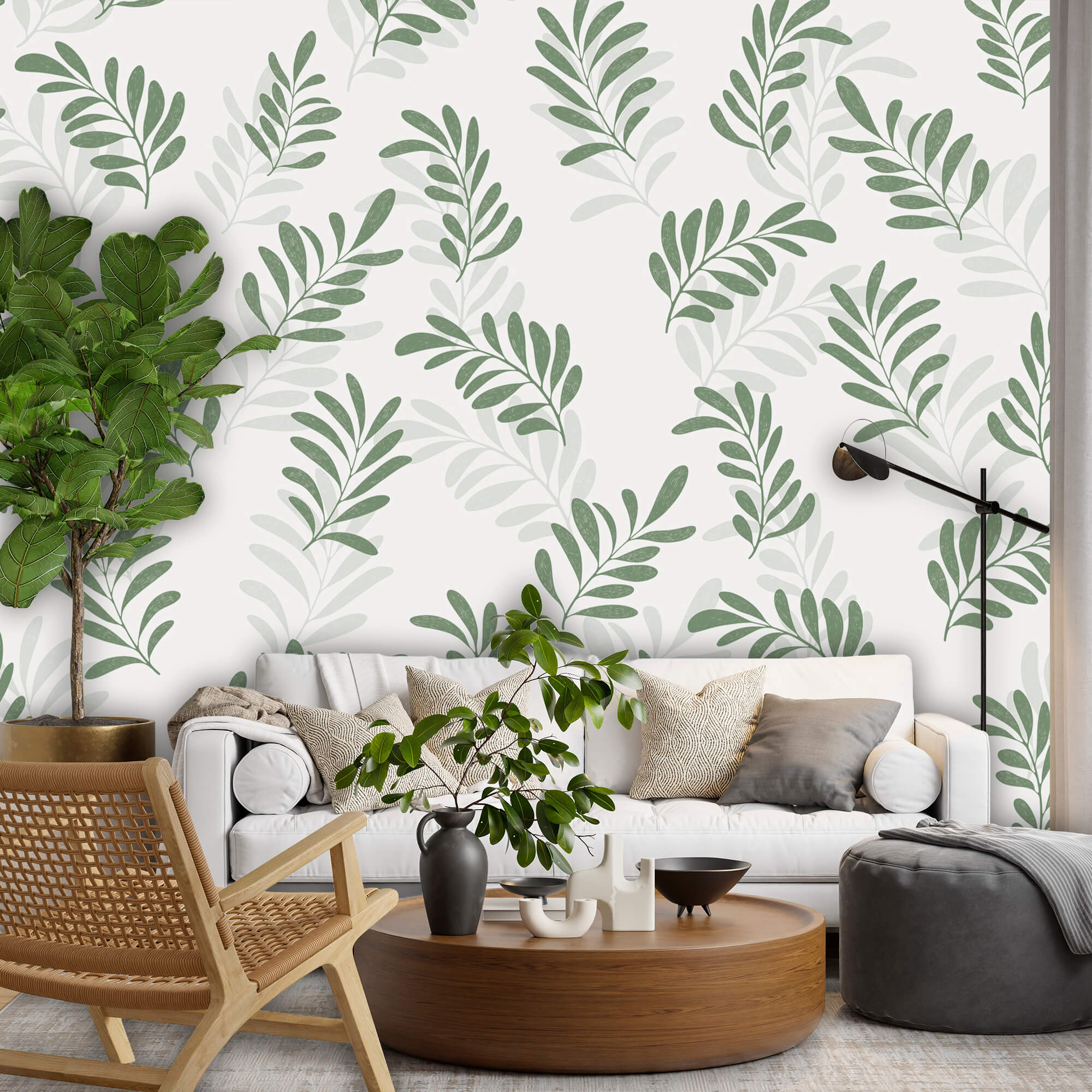 Padrão de folhas sobre fundo branco