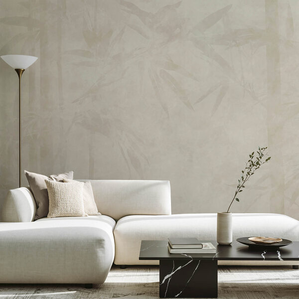 Fundo branco com folhas de bambu