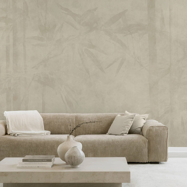 Fundo branco com folhas de bambu