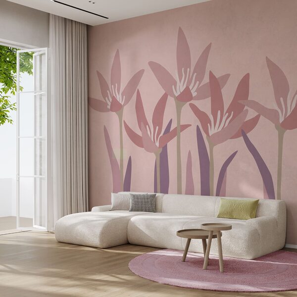 Conjunto de flores com caules roxos