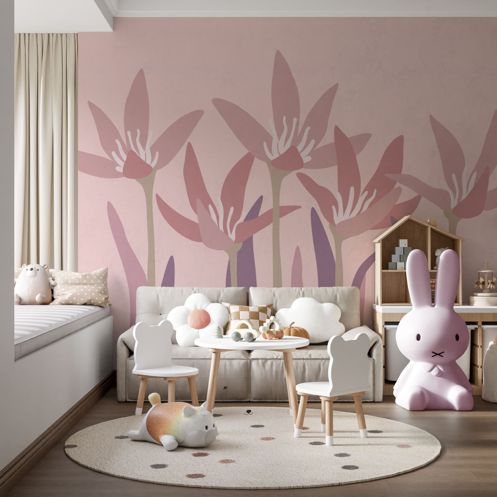 Conjunto de flores com caules roxos
