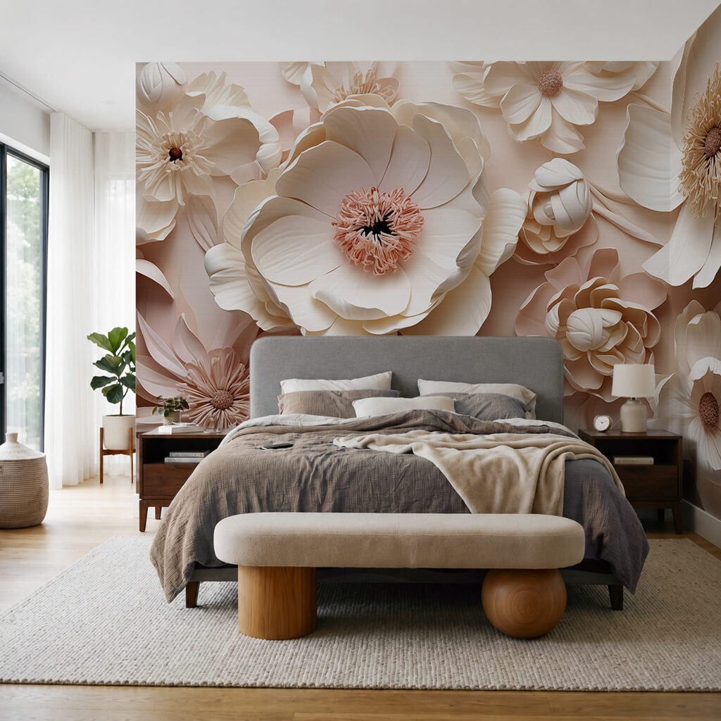 Conjunto de flores brancas e cor-de-rosa