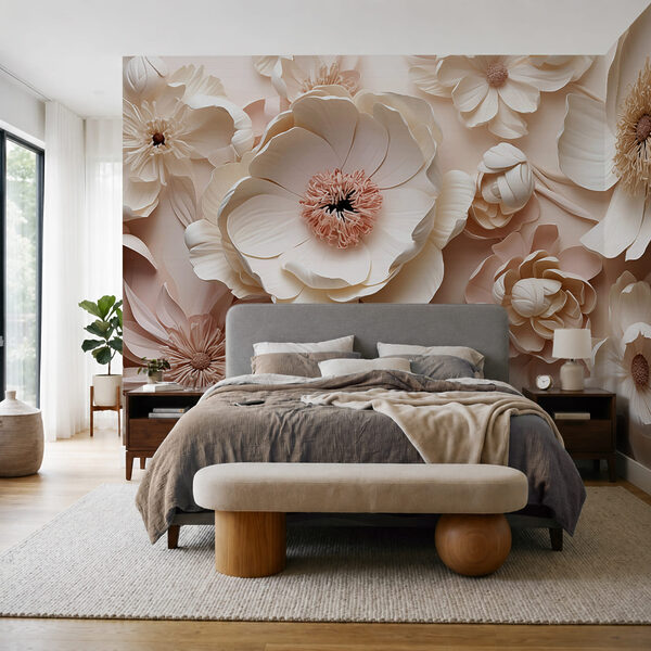 Conjunto de flores brancas e cor-de-rosa