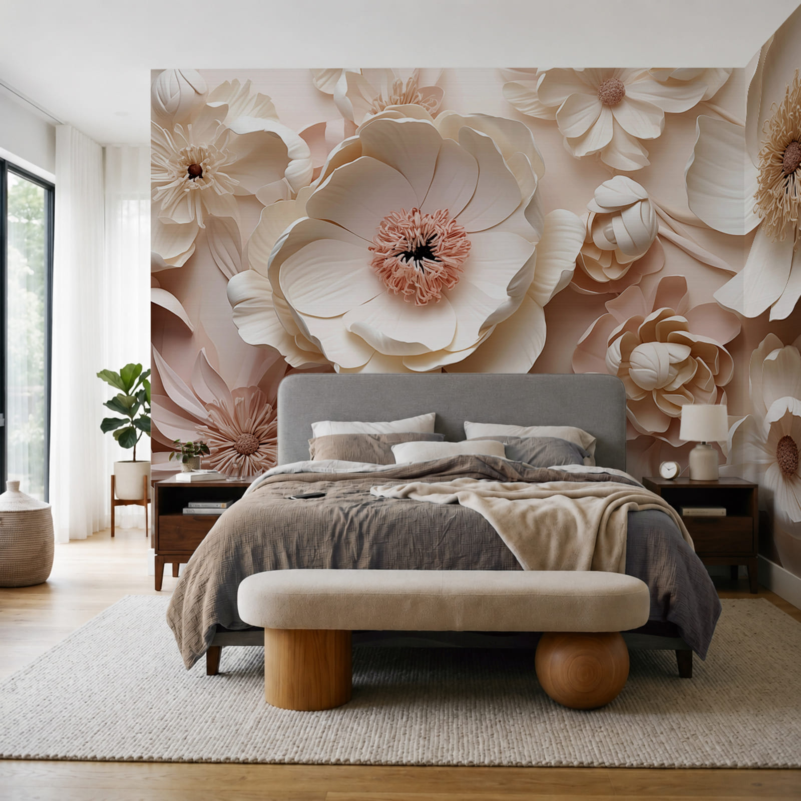 Conjunto de flores brancas e cor-de-rosa