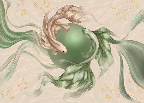 Drawing of fish with a green ball Drawing of fish with a green ball