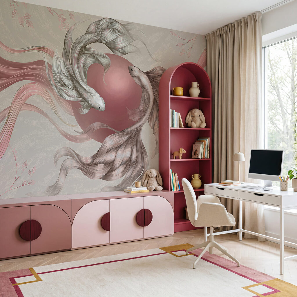 Dois peixes com um círculo rosa