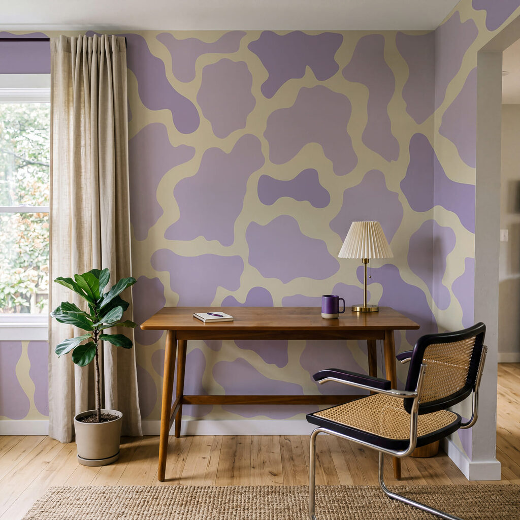 Padrão de vaca roxo e amarelo