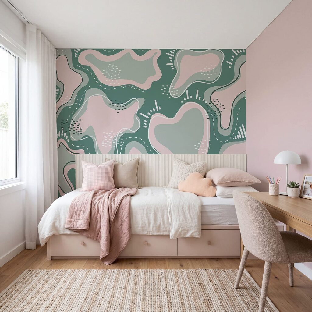 Conjunto de formas cor-de-rosa e brancas