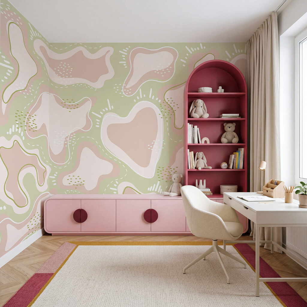 Formas cor-de-rosa e brancas