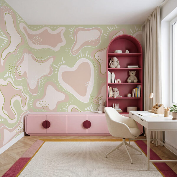 Formas cor-de-rosa e brancas