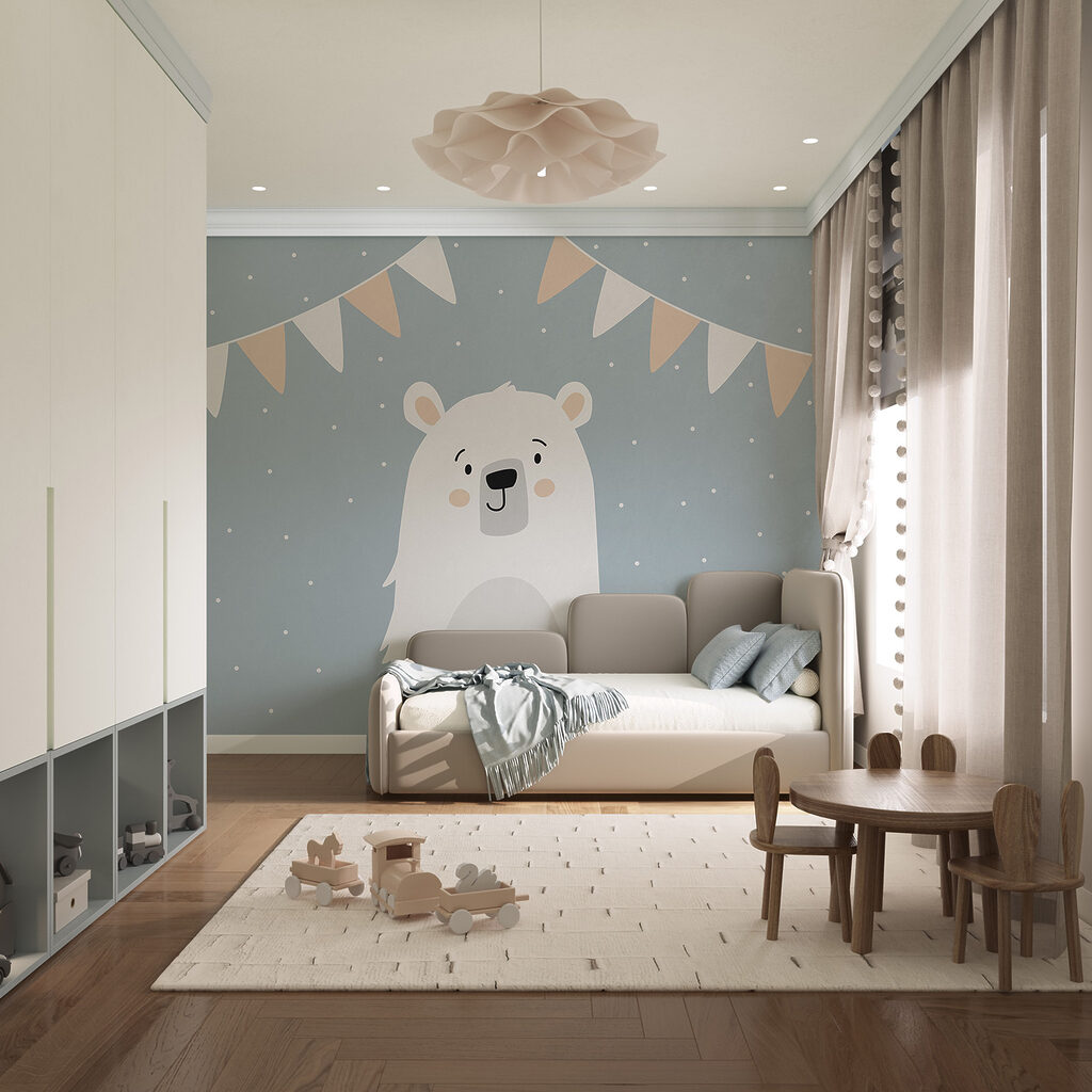 Urso branco sobre fundo azul