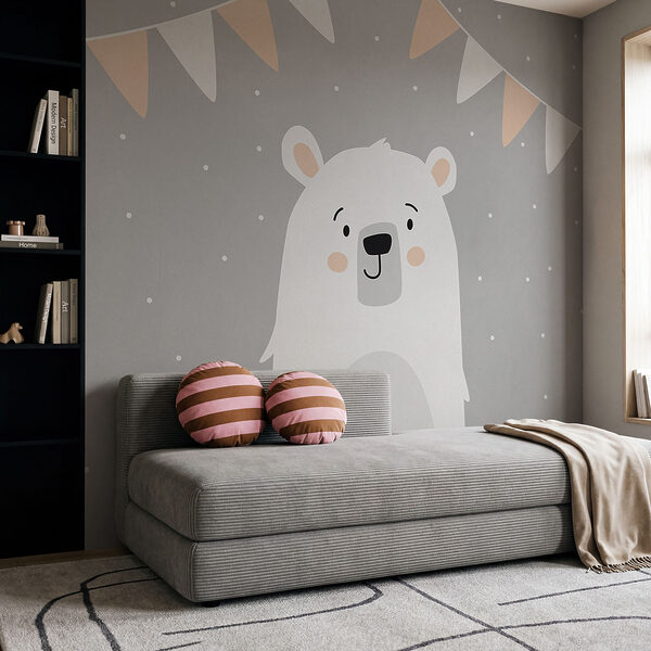 Urso branco sobre um fundo cinzento