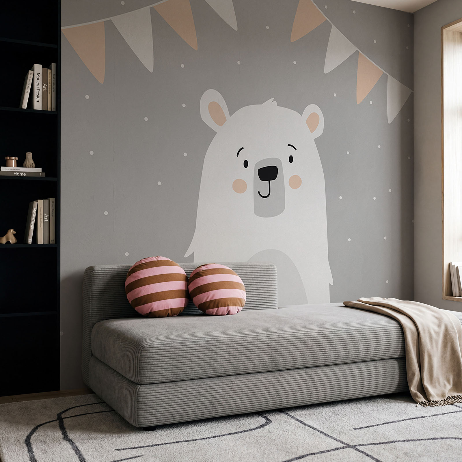 Urso branco sobre um fundo cinzento
