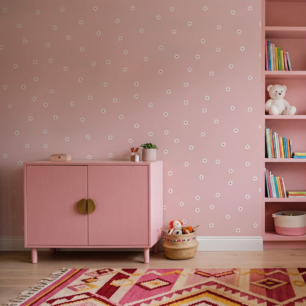 Fundo rosa com flores brancas