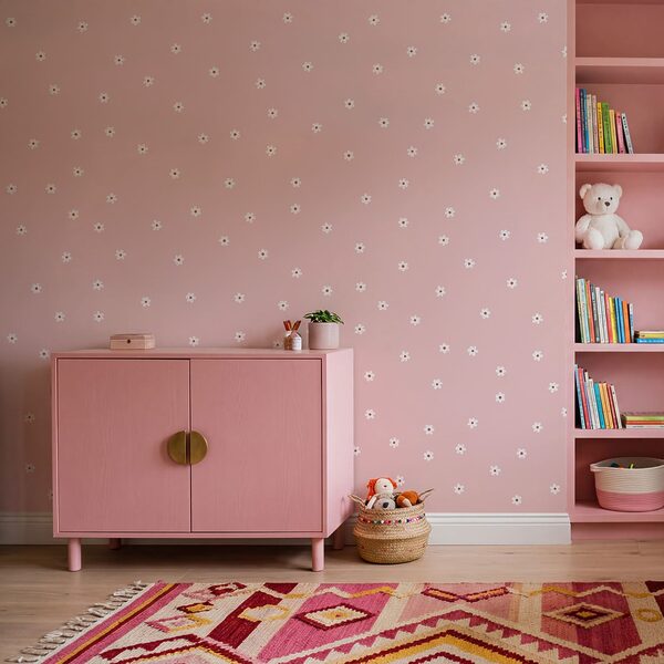 Fundo rosa com flores brancas
