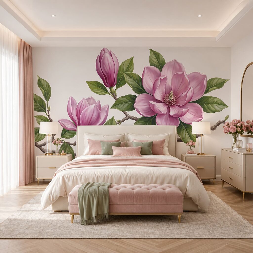 Grupo de flores cor-de-rosa com folhas verdes Grupo de flores cor-de-rosa com folhas verdes